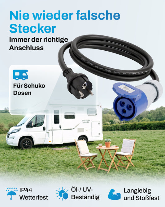 Einspeise-Adapter Schuko auf CEE · 1,5m Kabel · IP44