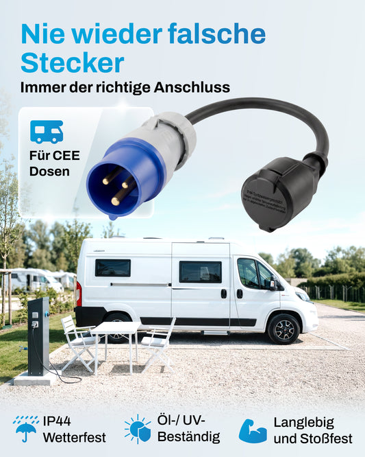 Camping Stromadapter CEE auf Schuko · 35cm · IP44