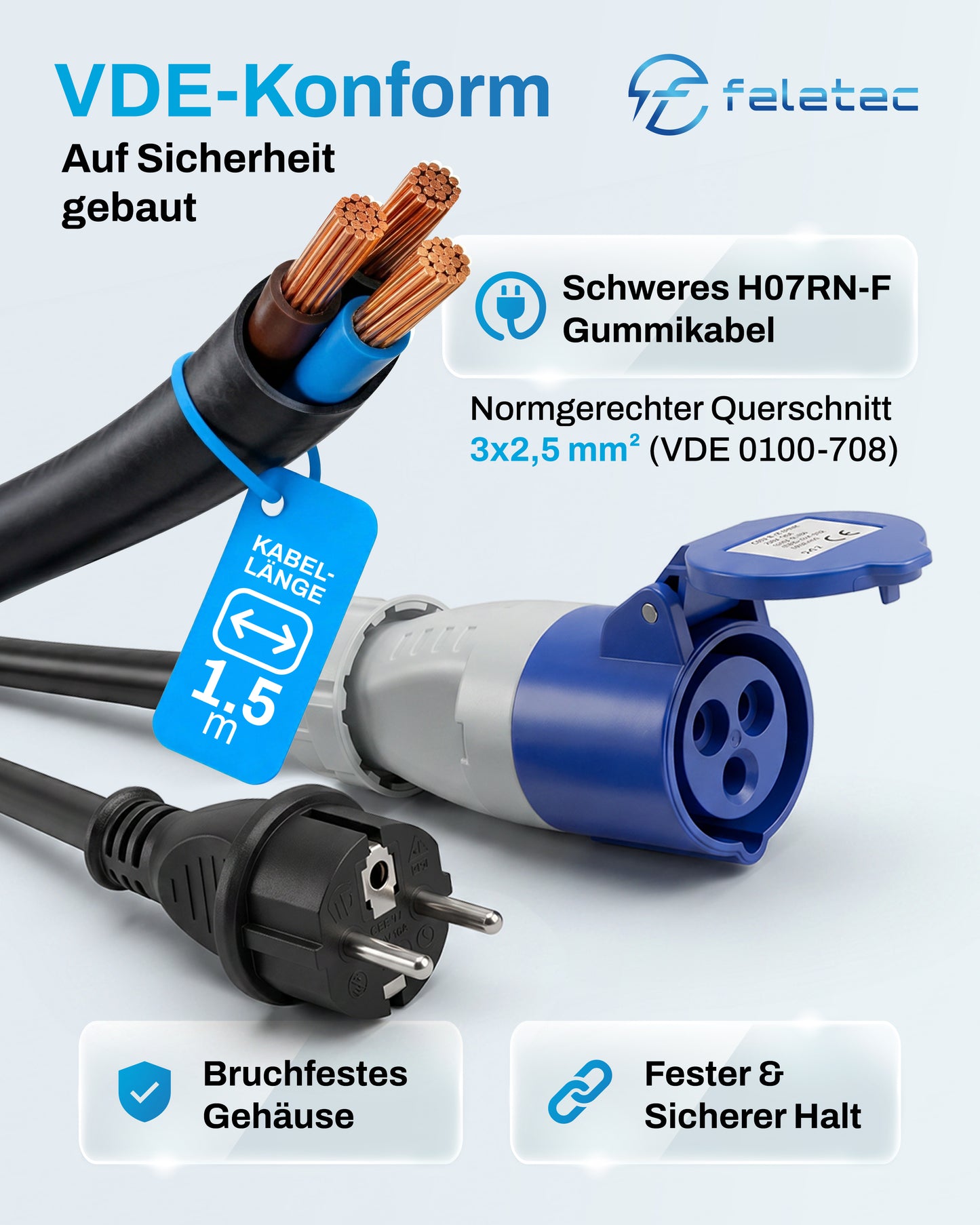 Einspeise-Adapter Schuko auf CEE · 1,5m Kabel · IP44