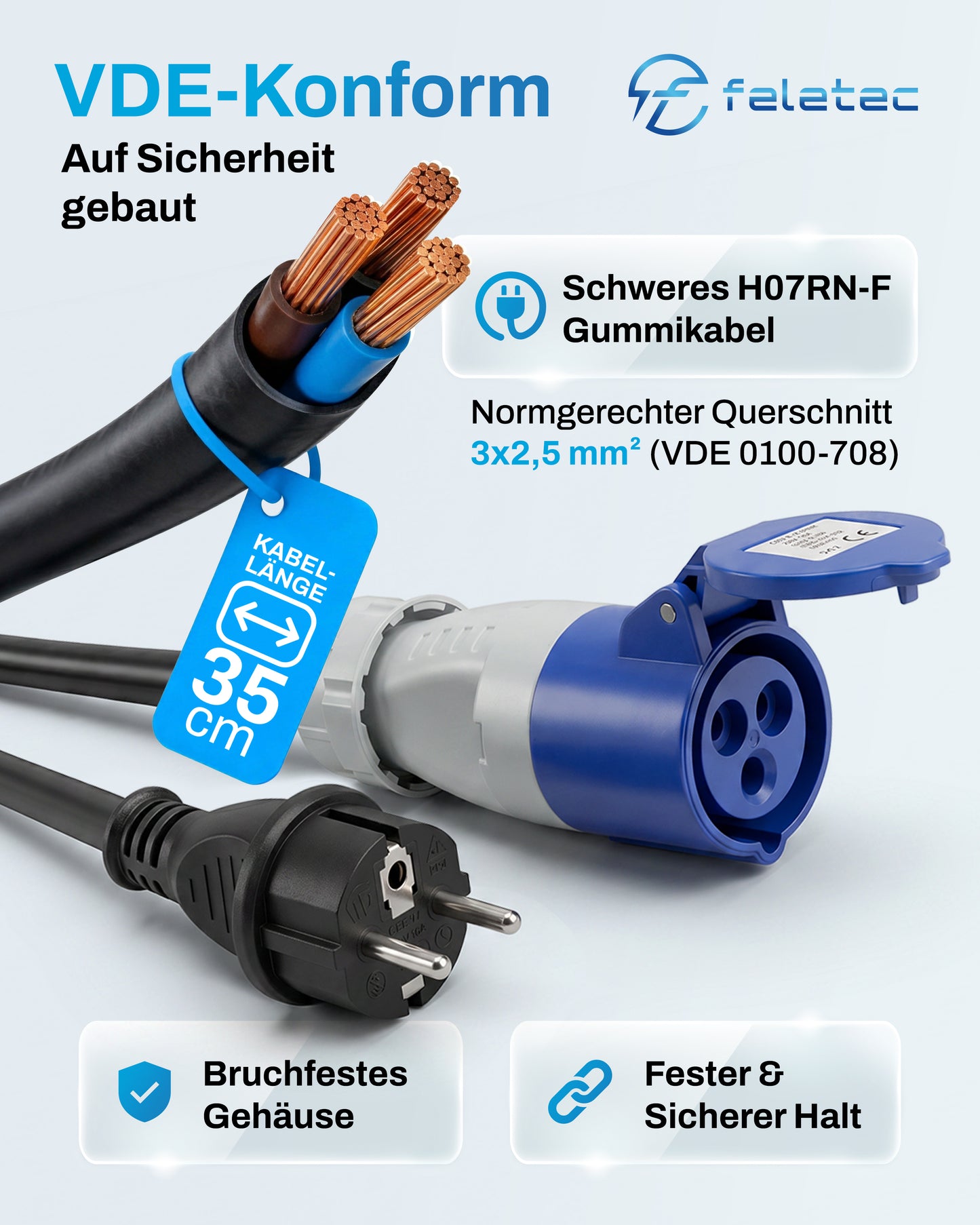 Einspeise-Adapter Schuko auf CEE · 35cm · IP44