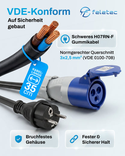 Einspeise-Adapter Schuko auf CEE · 35cm · IP44