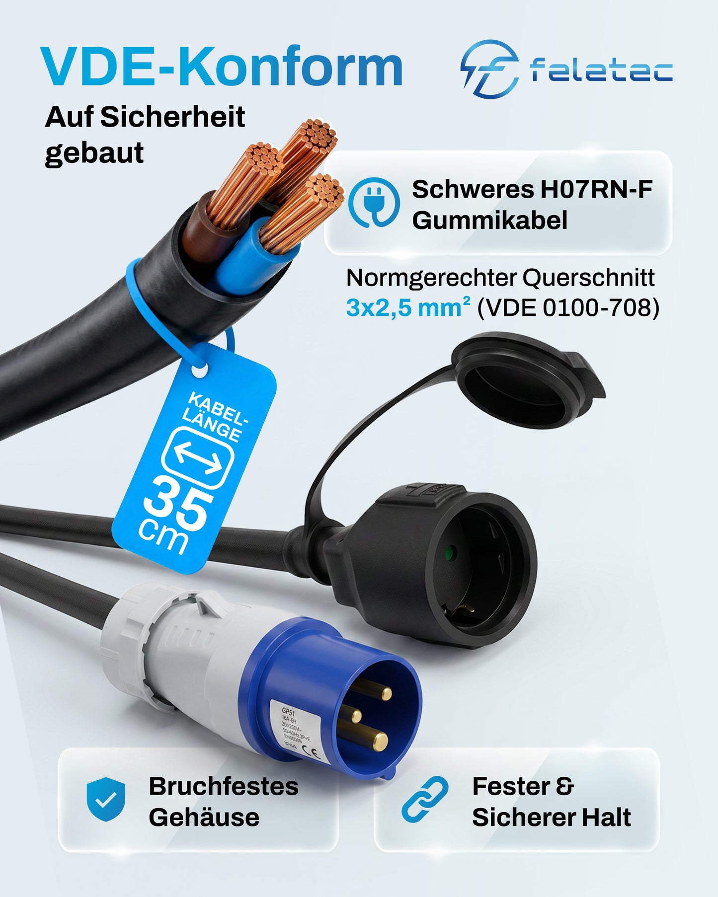 Camping Stromadapter CEE auf Schuko · 35cm · IP44