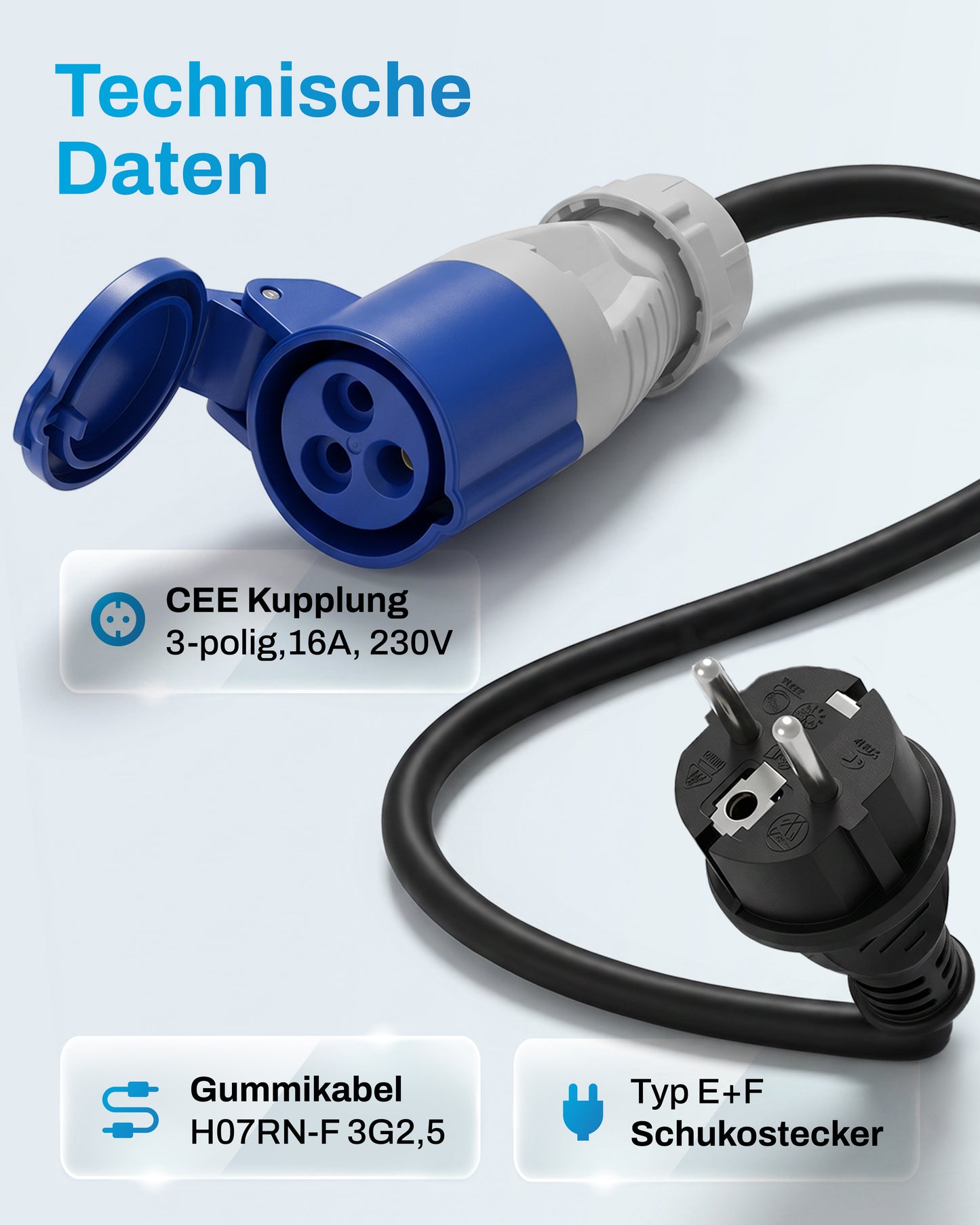 Einspeise-Adapter Schuko auf CEE · 35cm · IP44