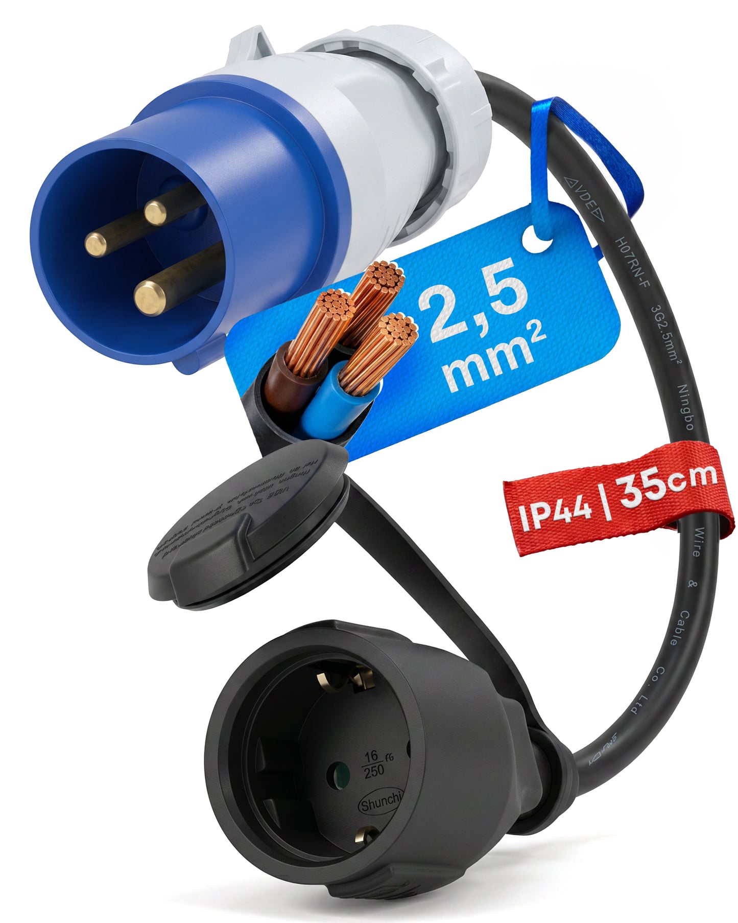 Camping Stromadapter CEE auf Schuko · 35cm · IP44