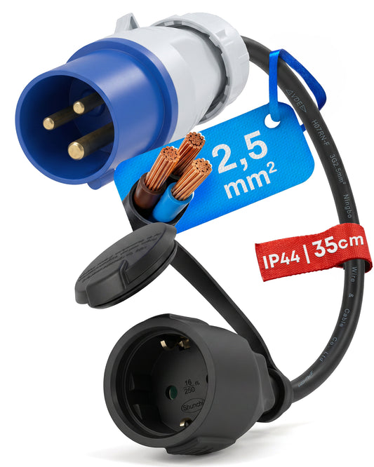 Camping Stromadapter CEE auf Schuko · 35cm · IP44