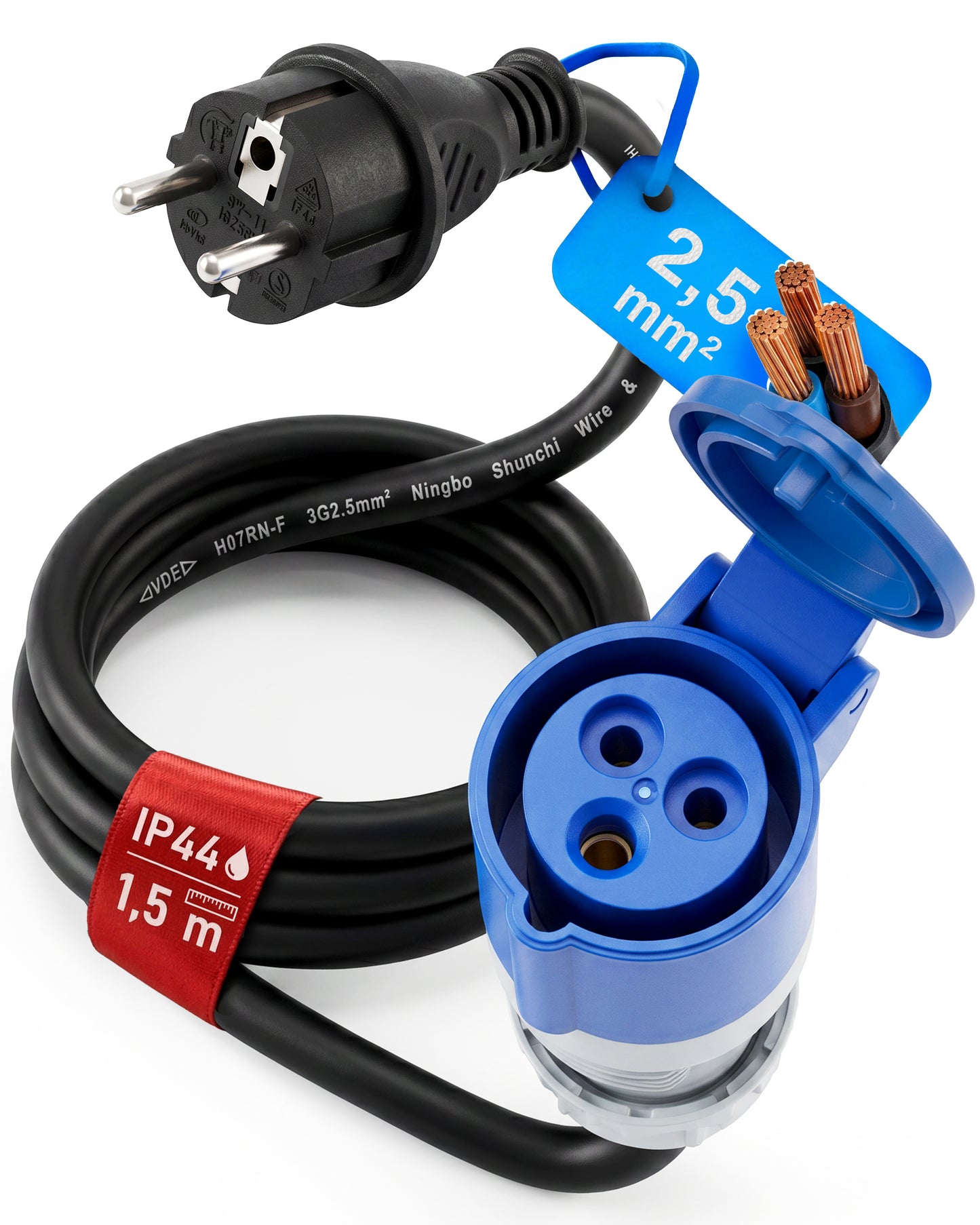 Einspeise-Adapter Schuko auf CEE · 1,5m Kabel · IP44