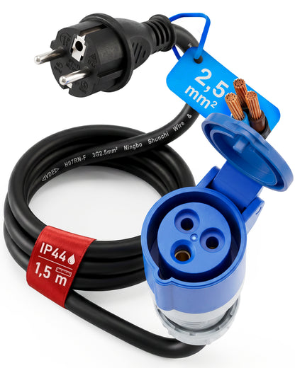 Einspeise-Adapter Schuko auf CEE · 1,5m Kabel · IP44
